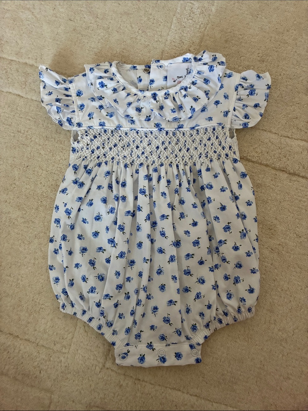 Blue Floral Smocked bubble